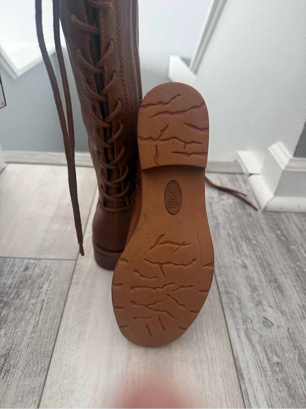 Sofft Brown Leather Lace-Back Riding Boots Size 6 NWT - Picture 5 of 5